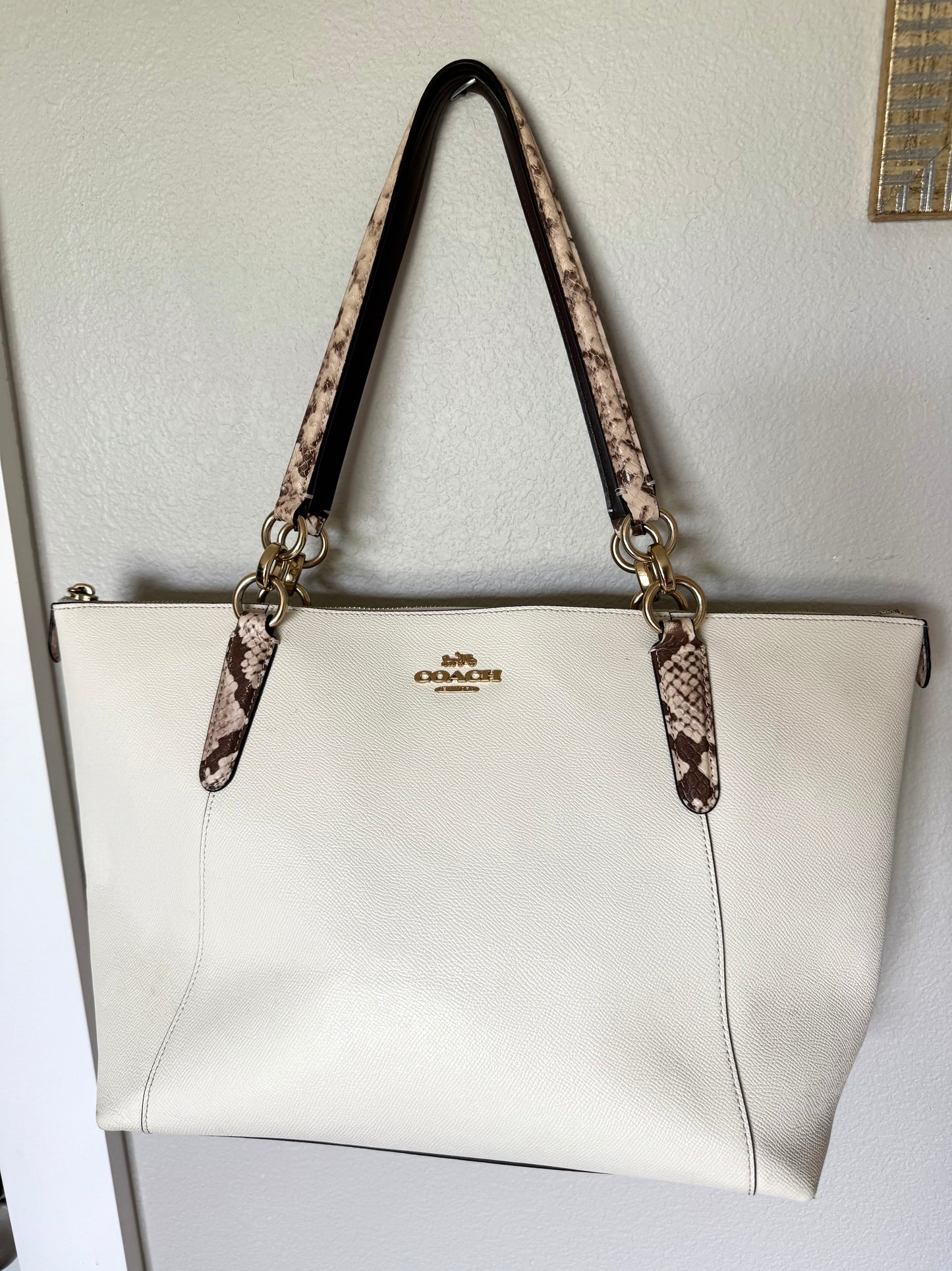 Coach White Snakeskin Tote Ava Bag