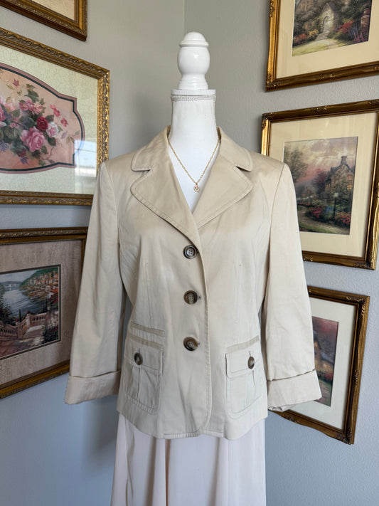 Beige Buttoned Pleated Jacket