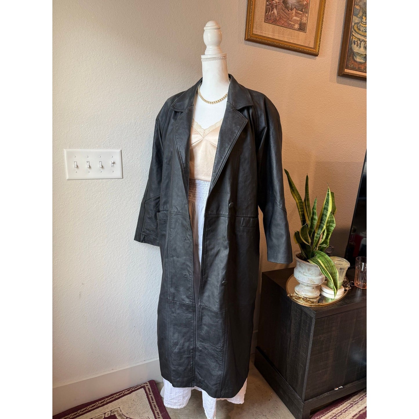 Black 100% Leather Trench Coat