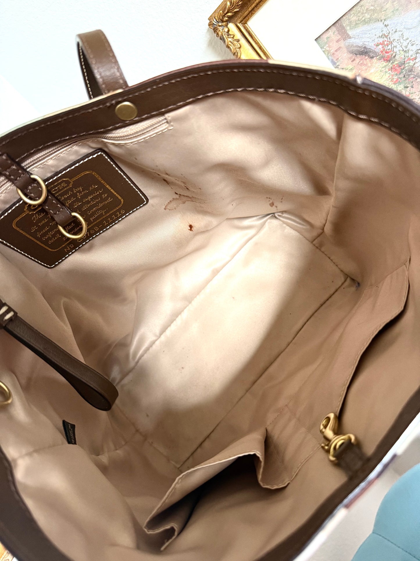 Coach Green & Brown Monogram Tote Bag in Original Box
