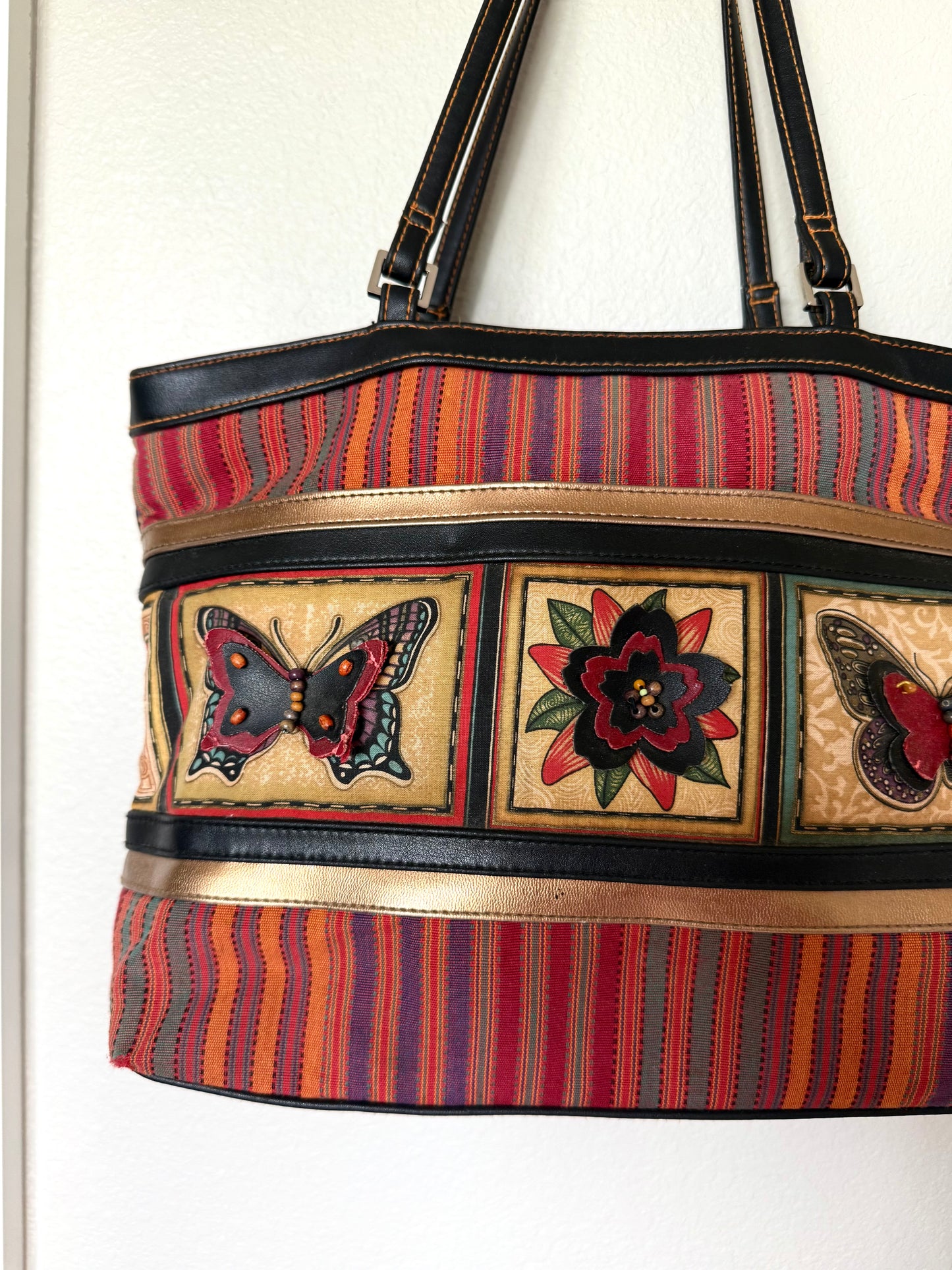 Butterfly and Flower Y2k Striped Bag