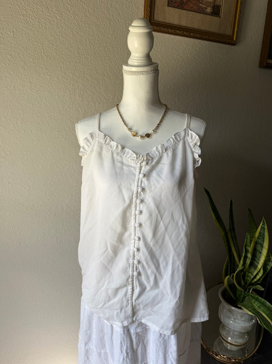 XL - White Flowy Tank