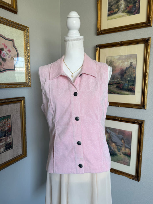 Pink Vintage Whimsical Buttonup Corduroy Vest
