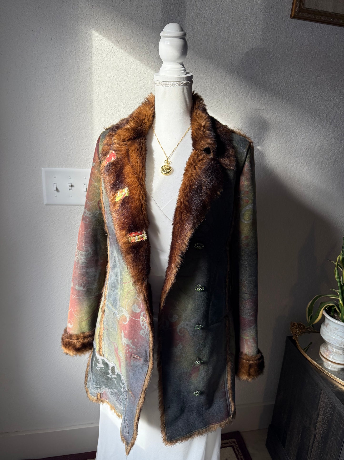 Fur Lined Colorful Coat