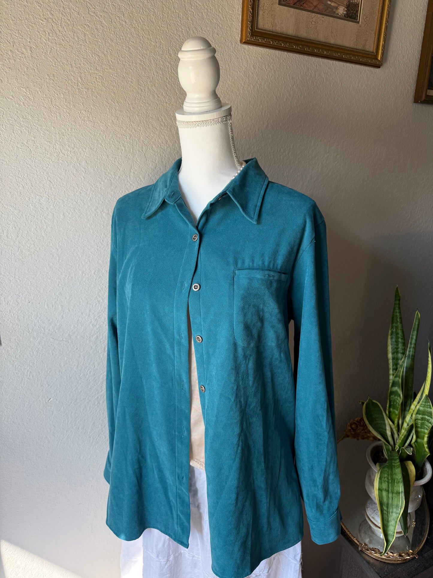 L - Teal Suede Button Up