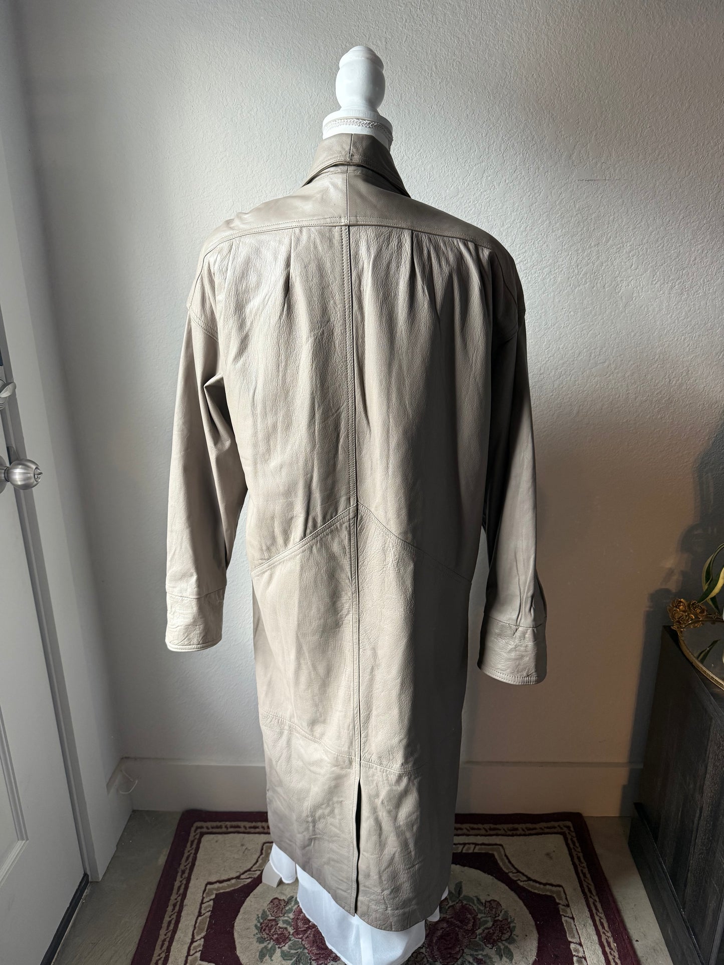 Gray Leather Trench Coat