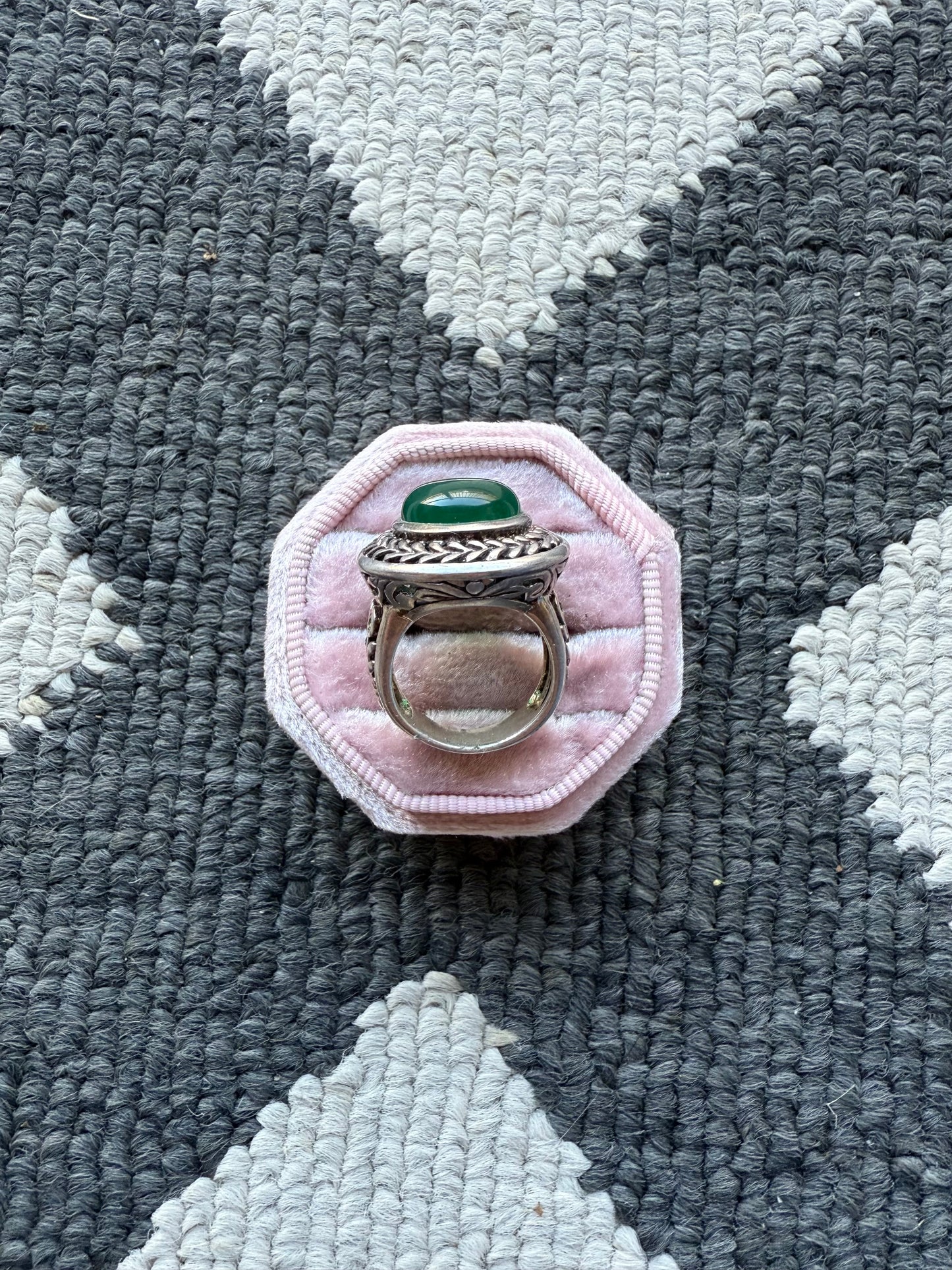 Sterling Big Green Circle Ring (6)