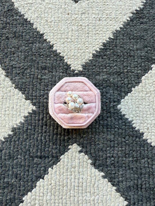 Sterling Floral Pearl Ring (7-9)
