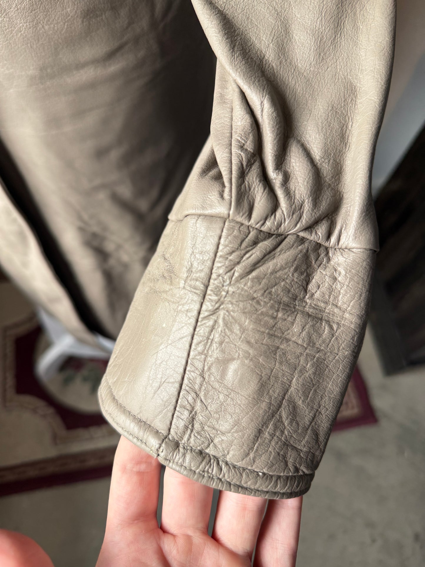 Gray Leather Trench Coat