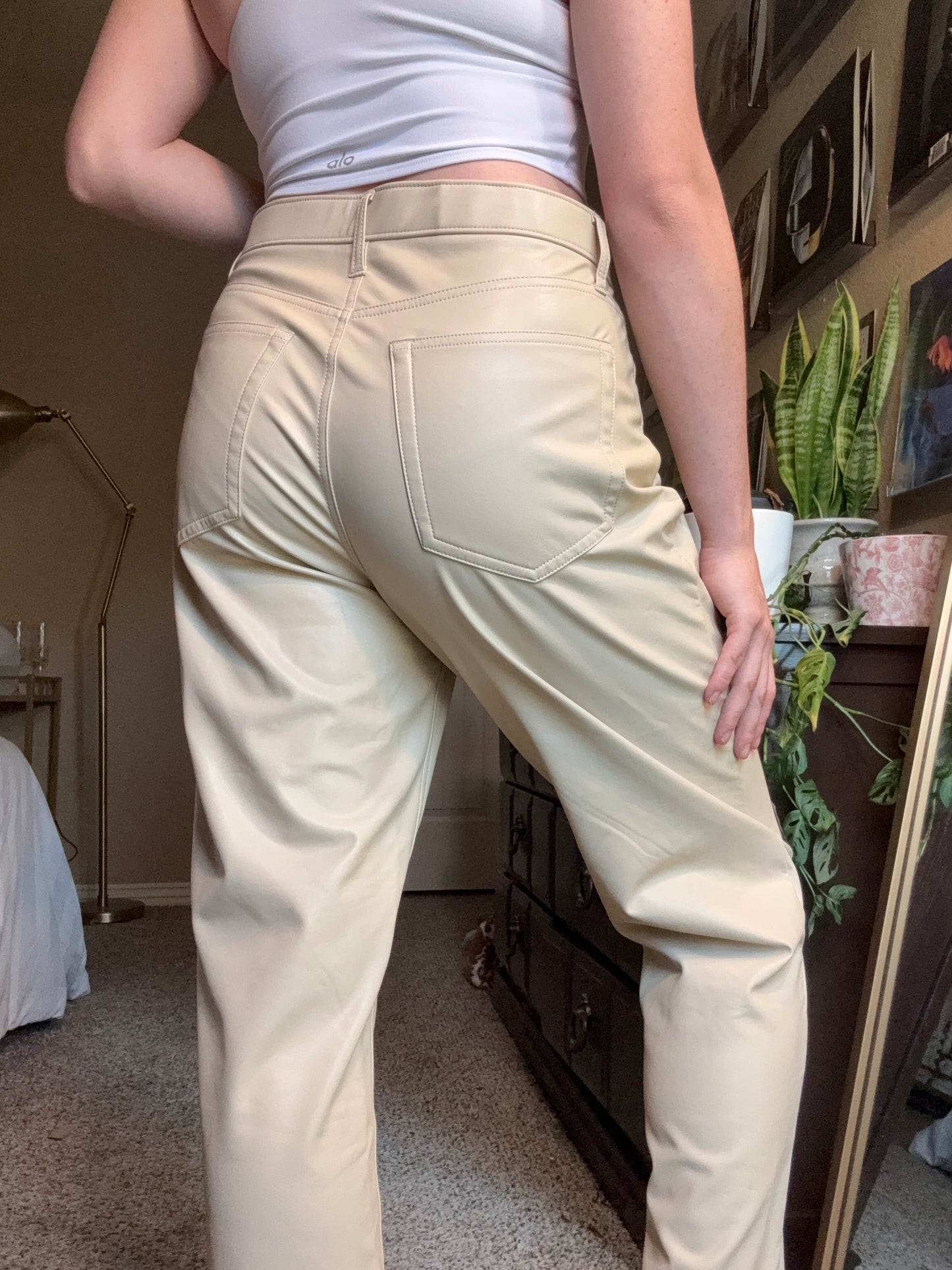 Cream Leather Pants