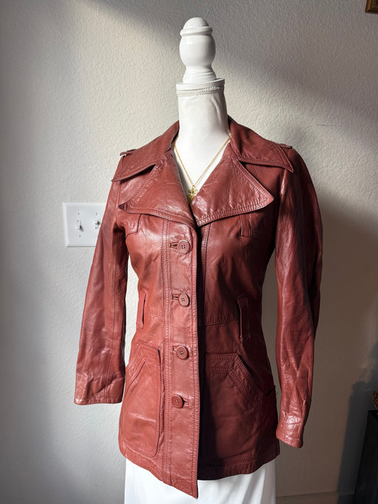 70s Rust Leather Coat