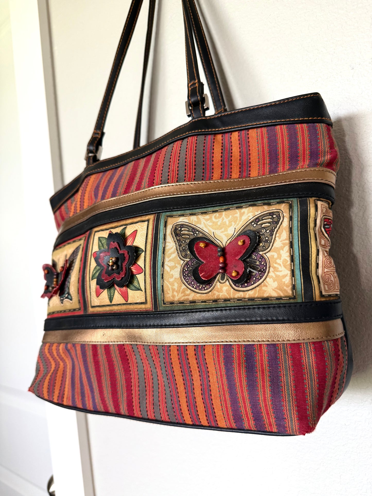 Butterfly and Flower Y2k Striped Bag