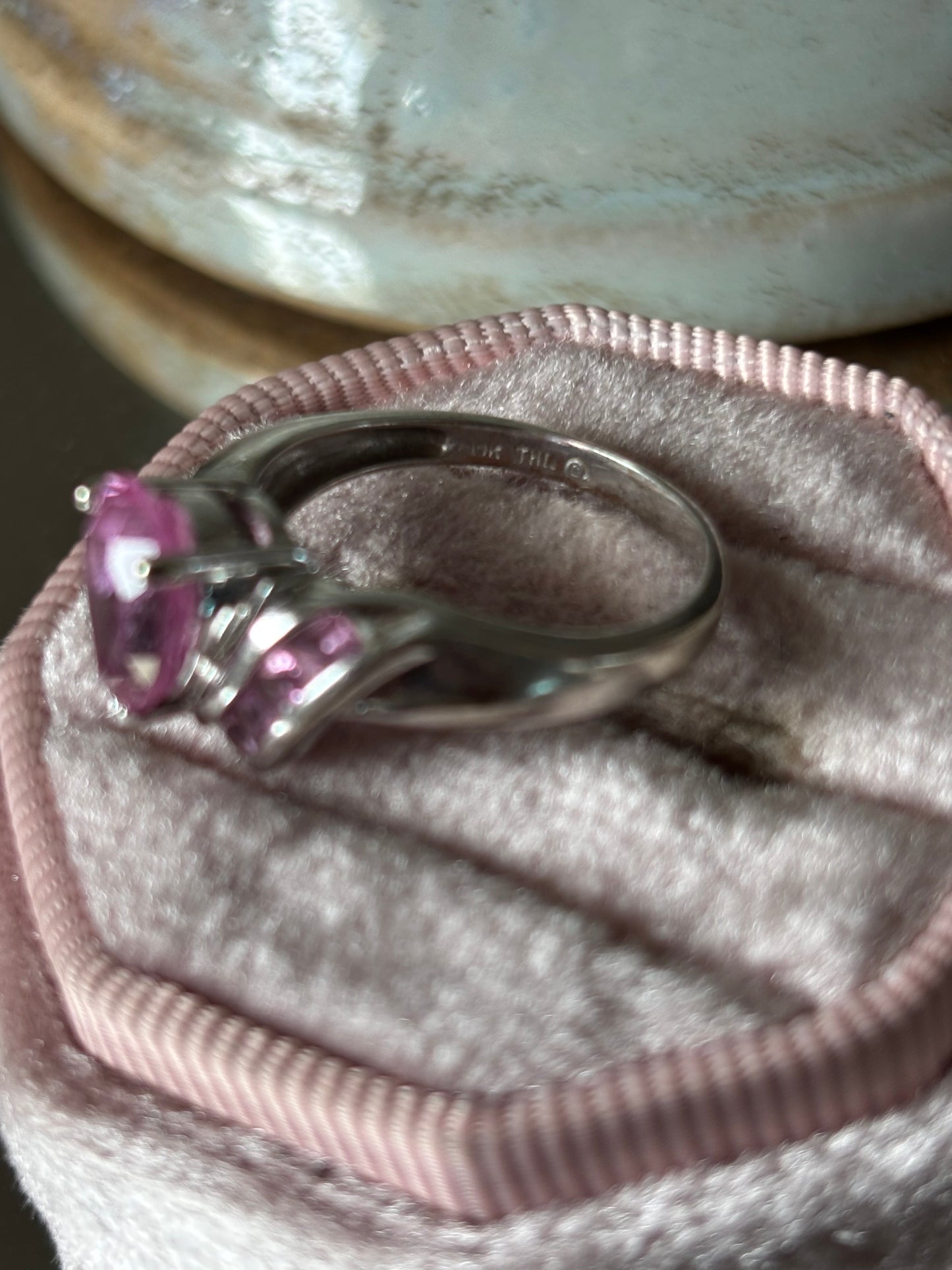 10k White Gold Pink Sapphire & Diamond Ring
