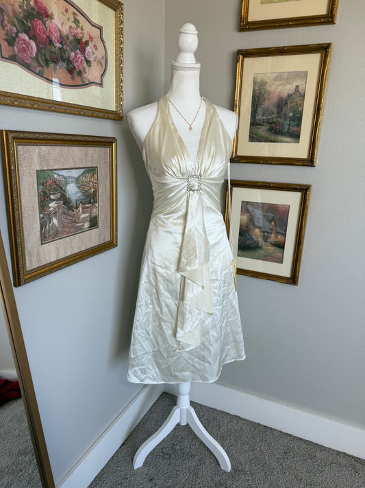Deadstock Y2k Cinderella Bandeau Cream Satin Dress