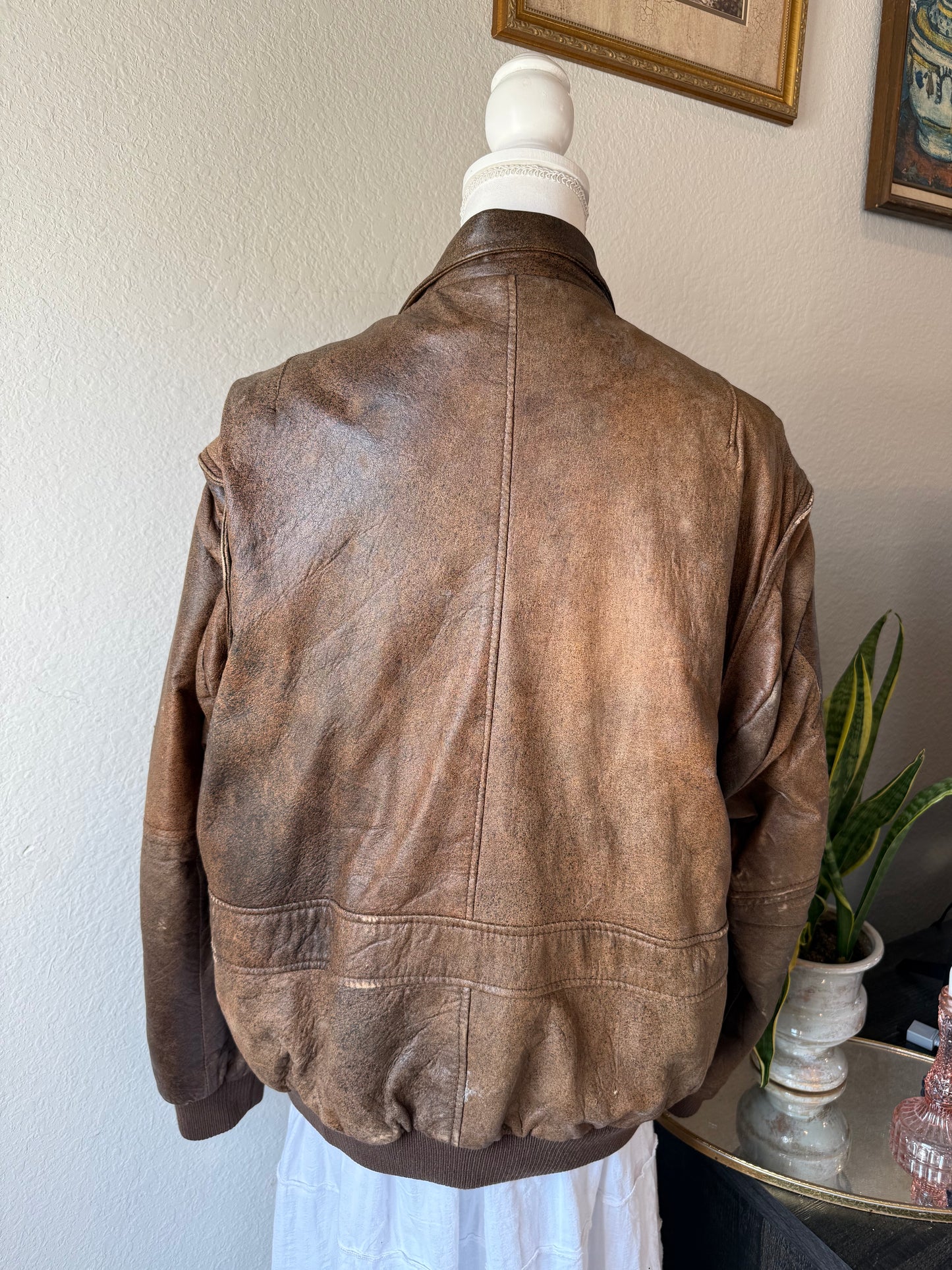 Brown Leather Bomber