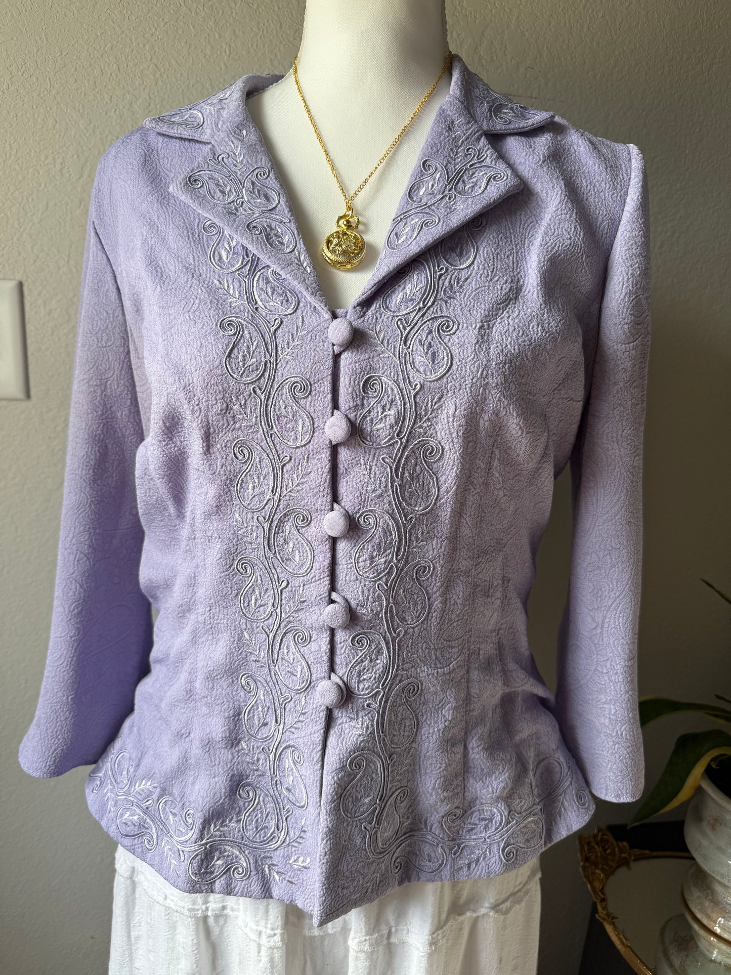 Lavender Embroidered Button Up
