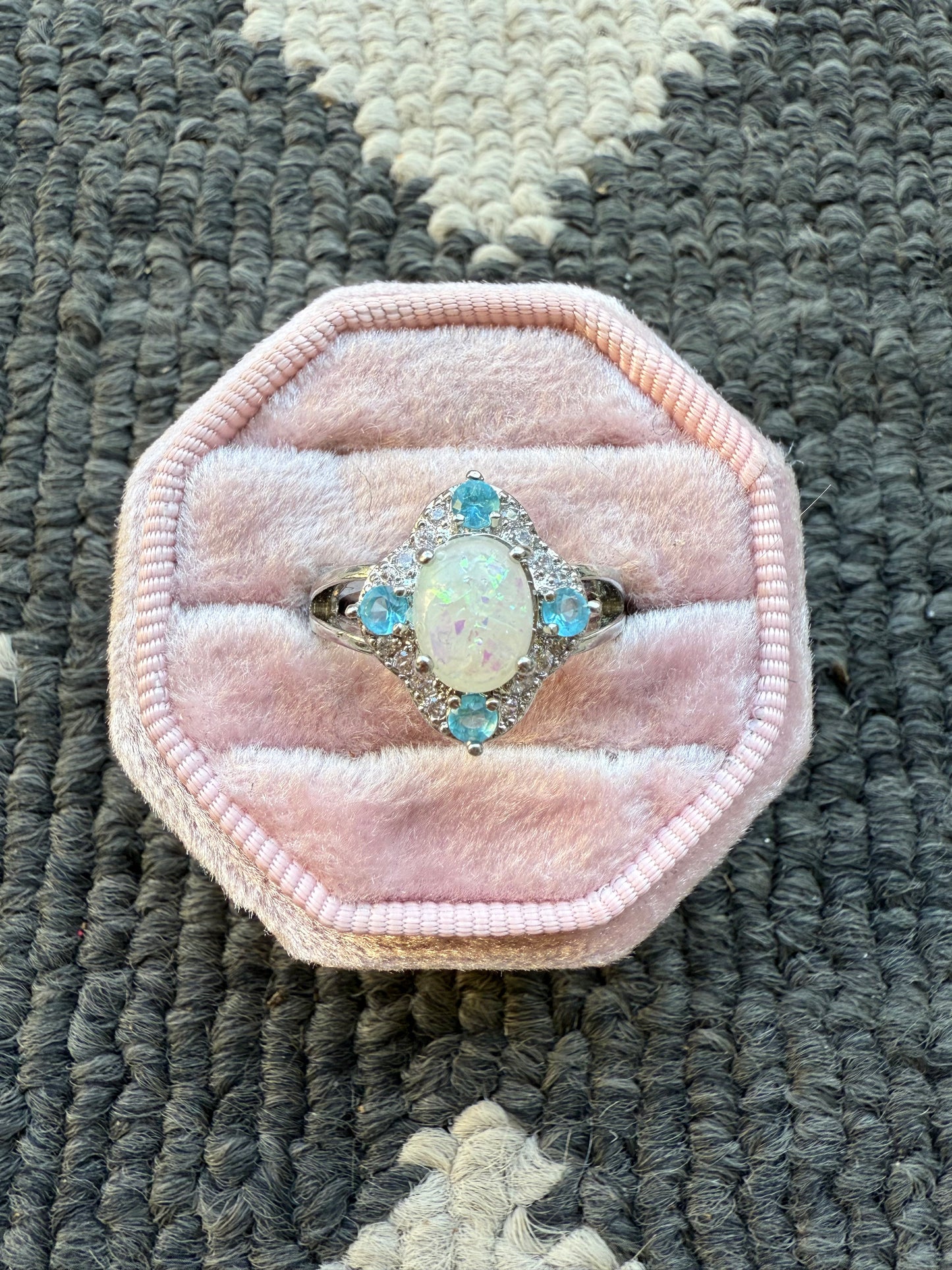 Sterling White & Blue Ring (7.5)