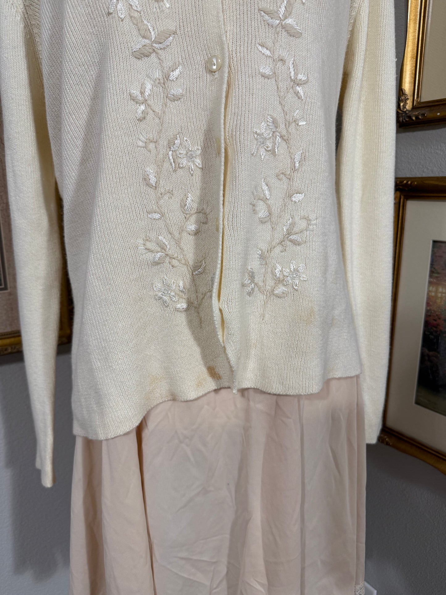 Cream Floral Embroidered Sweater