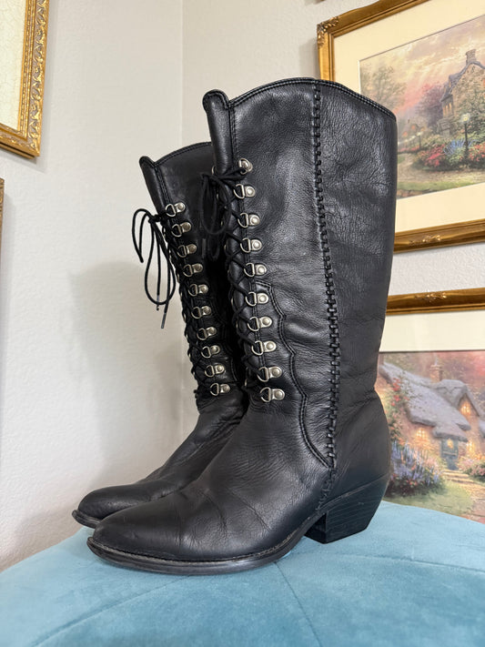 Black Zodiac Vintage Berkeley Leather Lace Up Boots