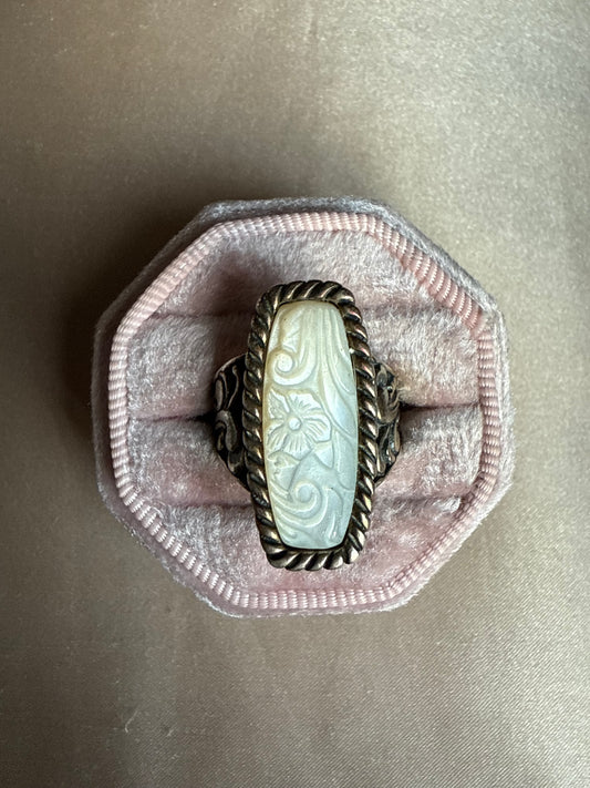 Sterling Carolyn Pollack Carved Mother of Pearl Ring (7)