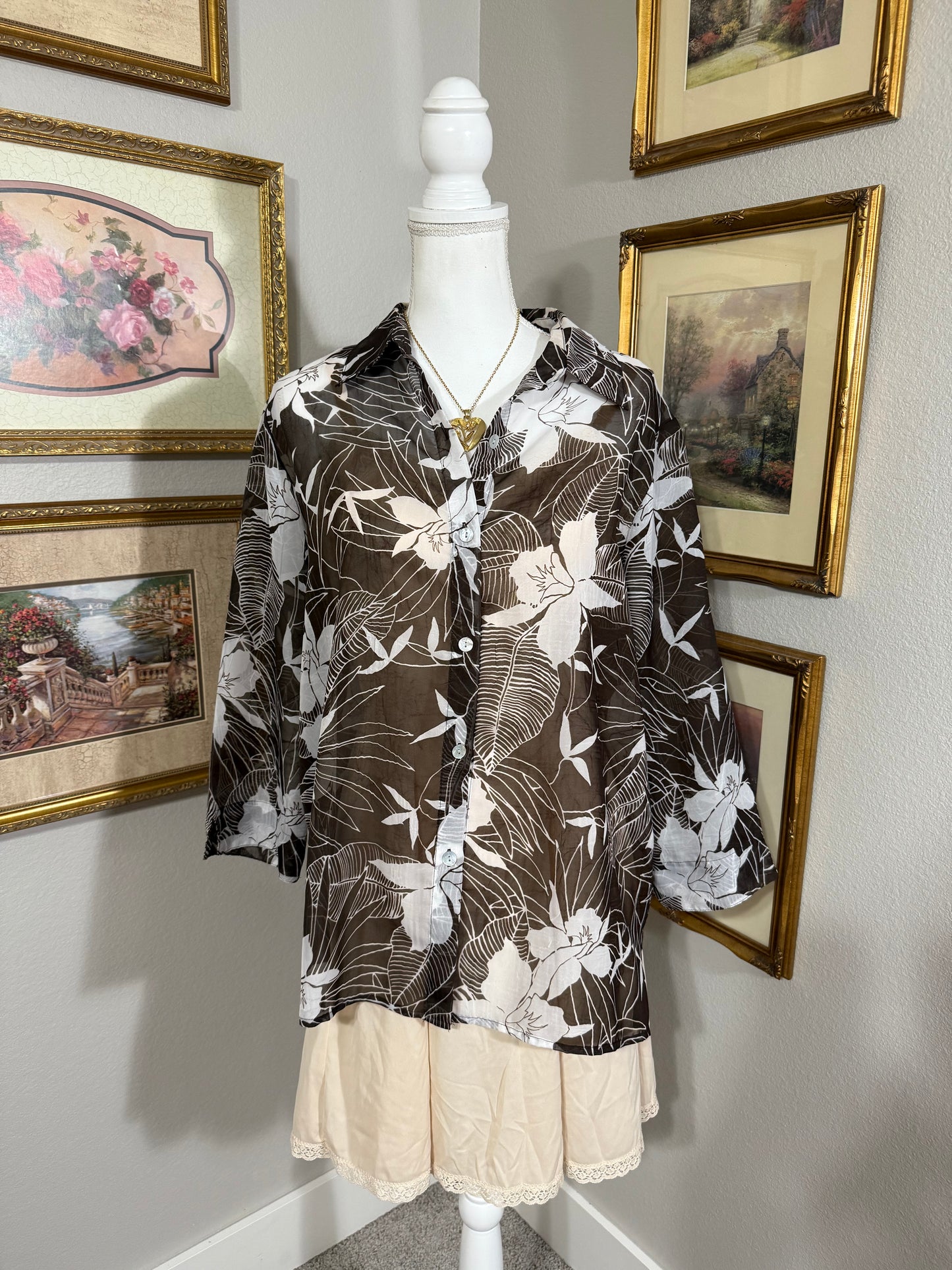 Sheer Hawaiian Button Up