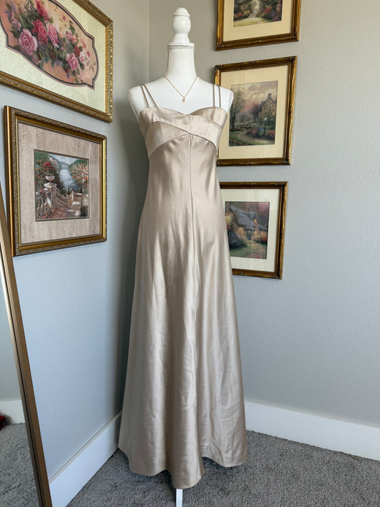 Malcolm Starr 1960s Vintage Champagne Satin Formal Dress