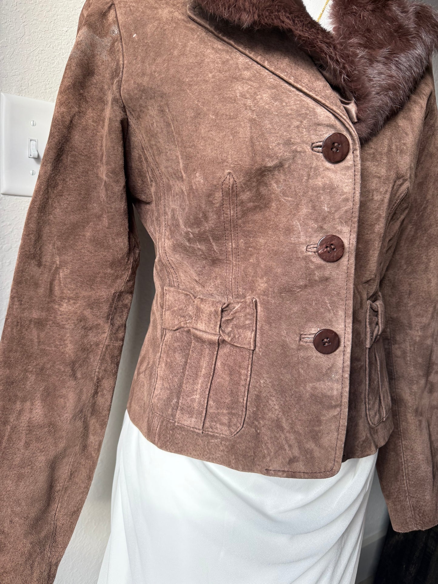 Fur Trim Brown Suede Jacket