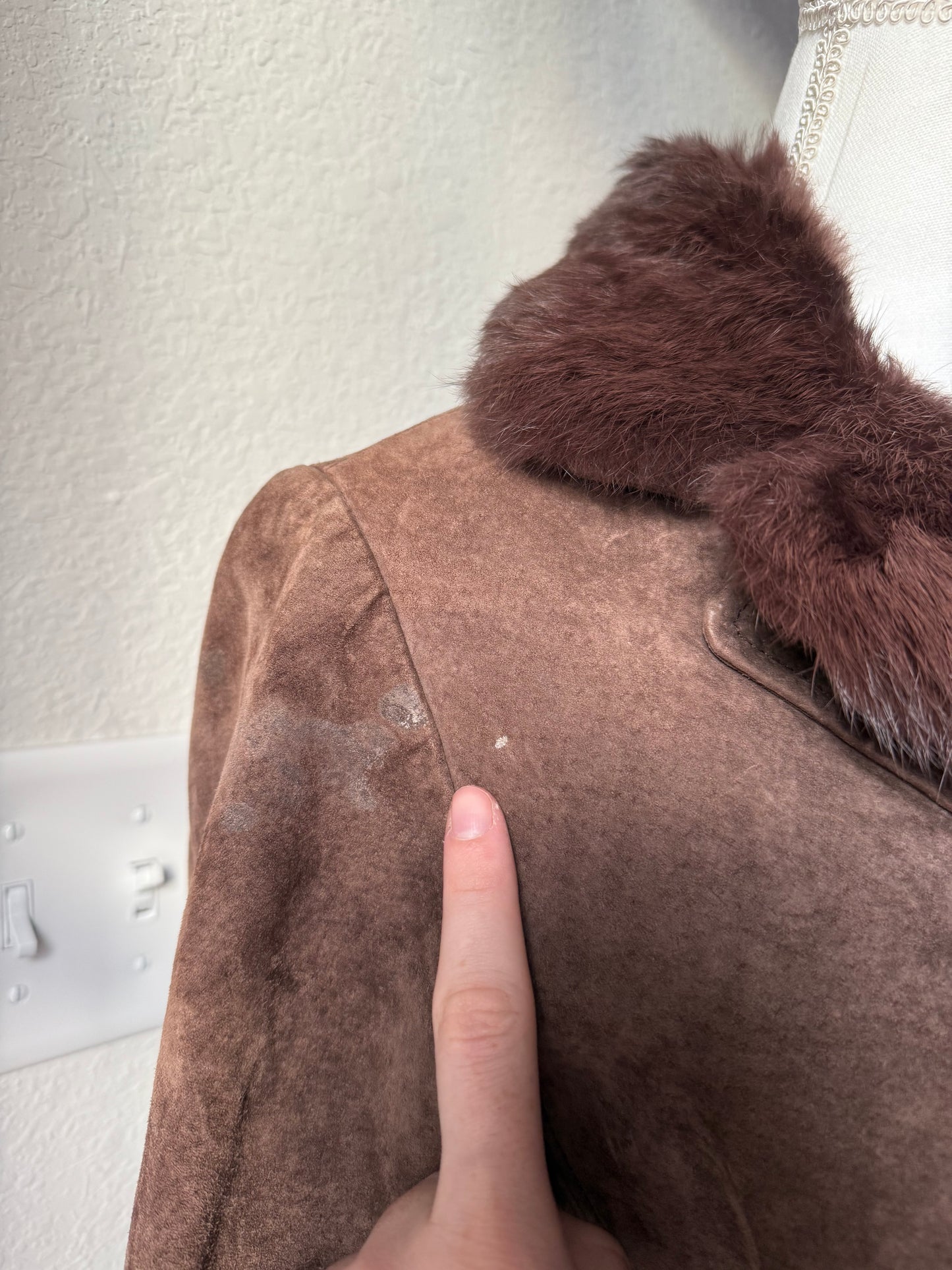 Fur Trim Brown Suede Jacket