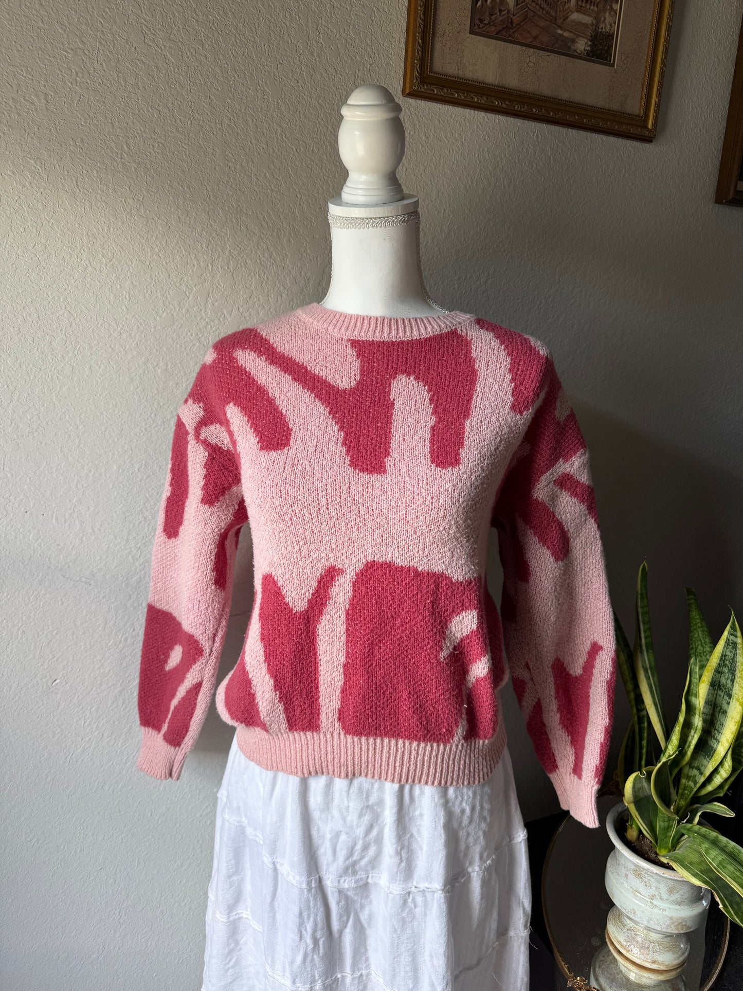 S - Pink Abstract Sweater