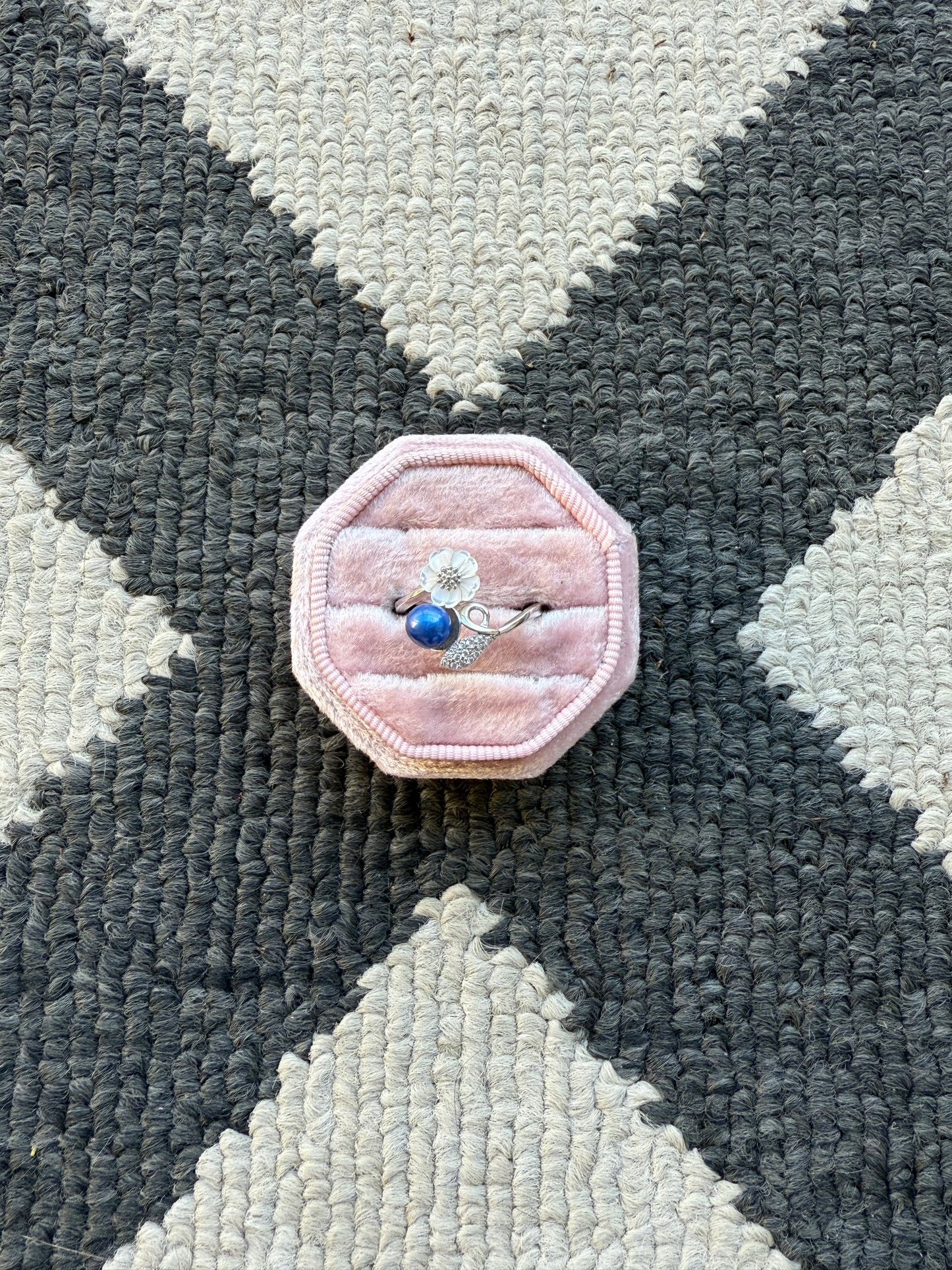 Sterling Blue Pearl Flower Ring (7.5-8)