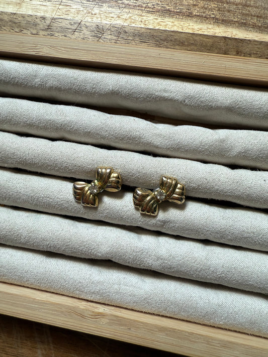 Gold Rhinestone Bow Earrings