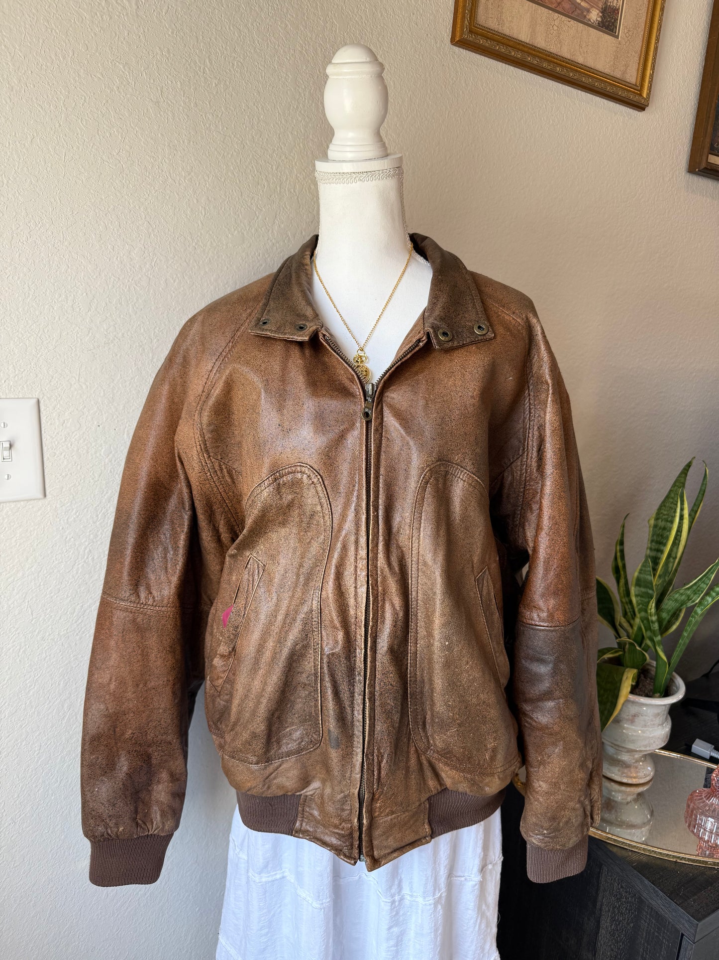 Brown Leather Bomber