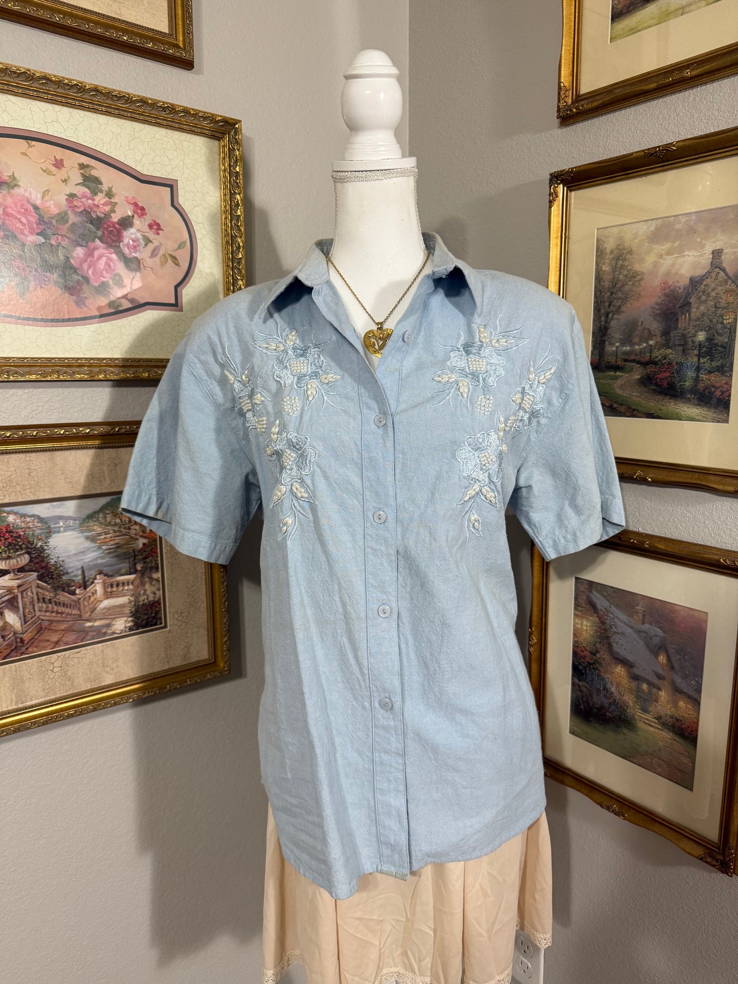 Pearl Beaded Denim Shirt