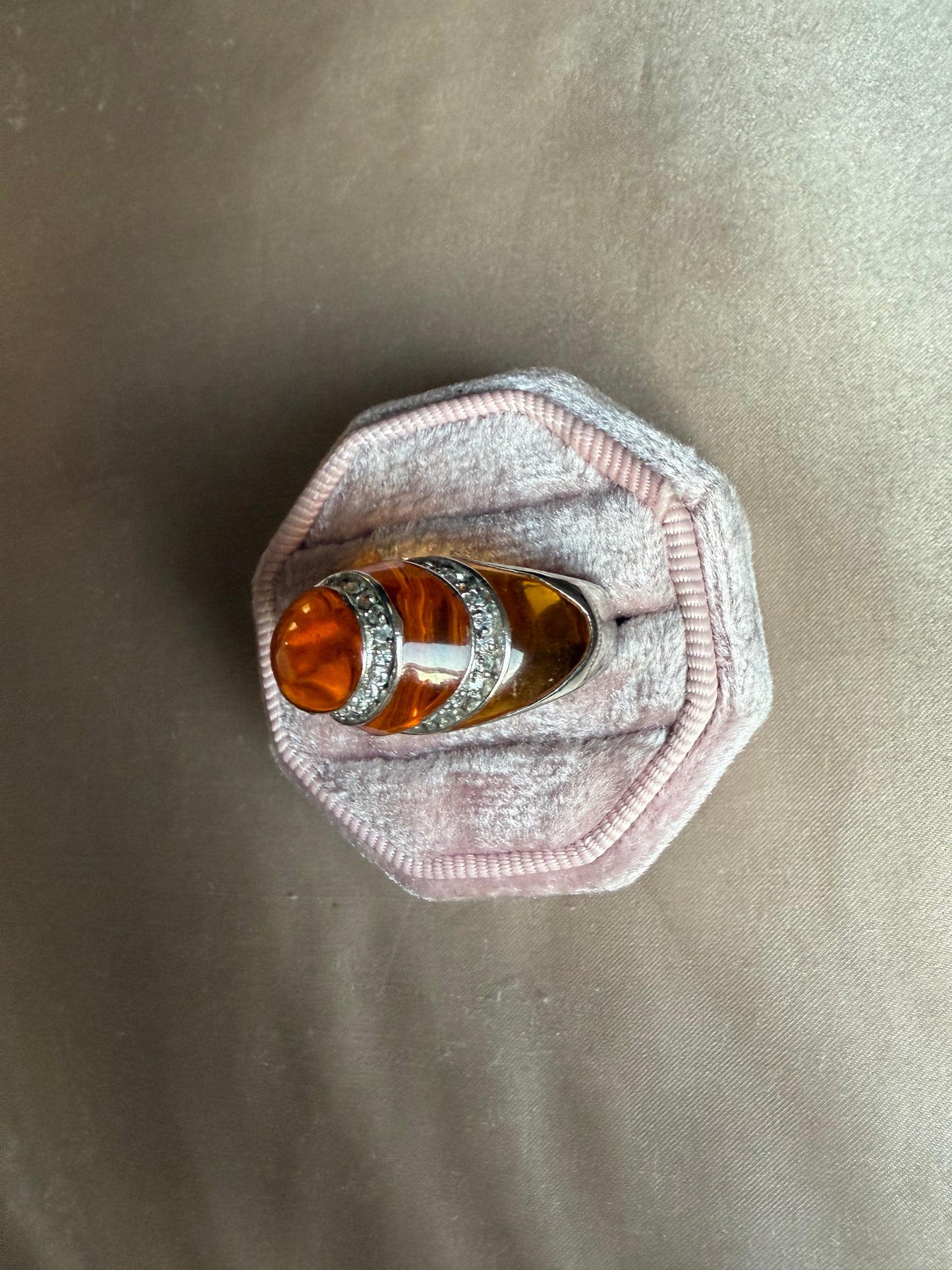 Sterling Amber Funky Ring (8.5)
