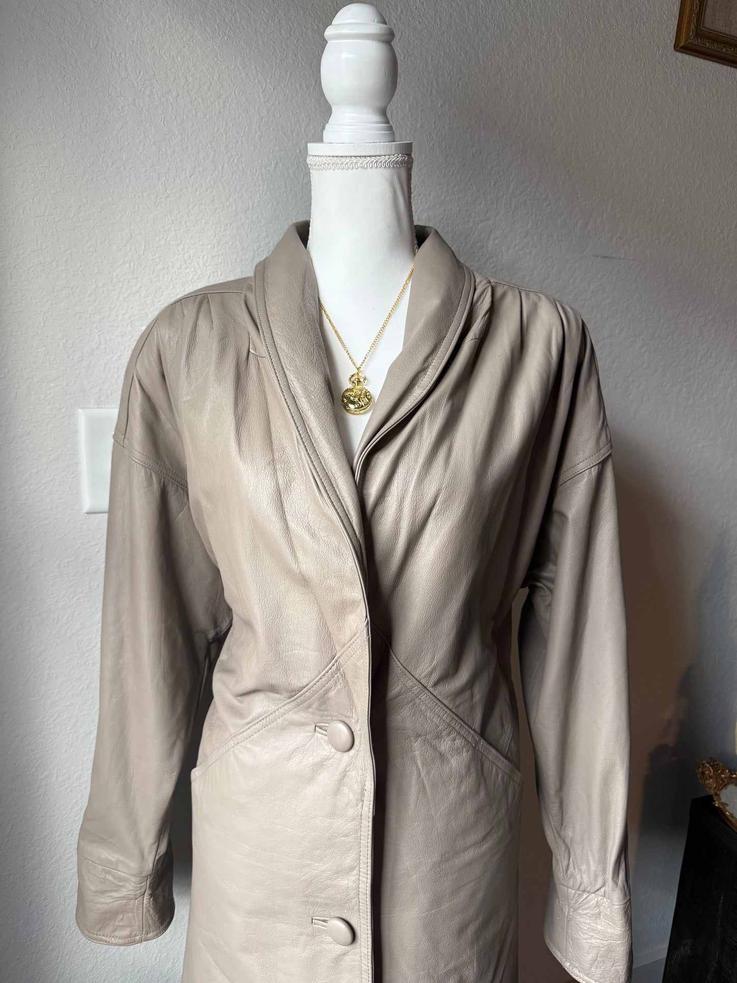 Gray Leather Trench Coat