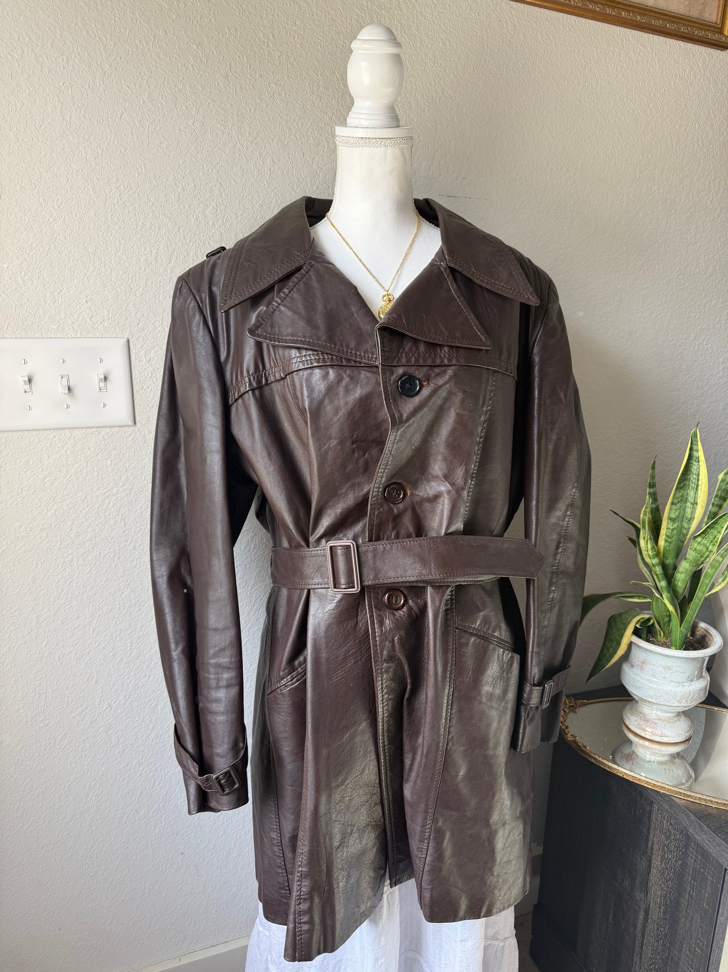 Brown Genuine Leather Trench
