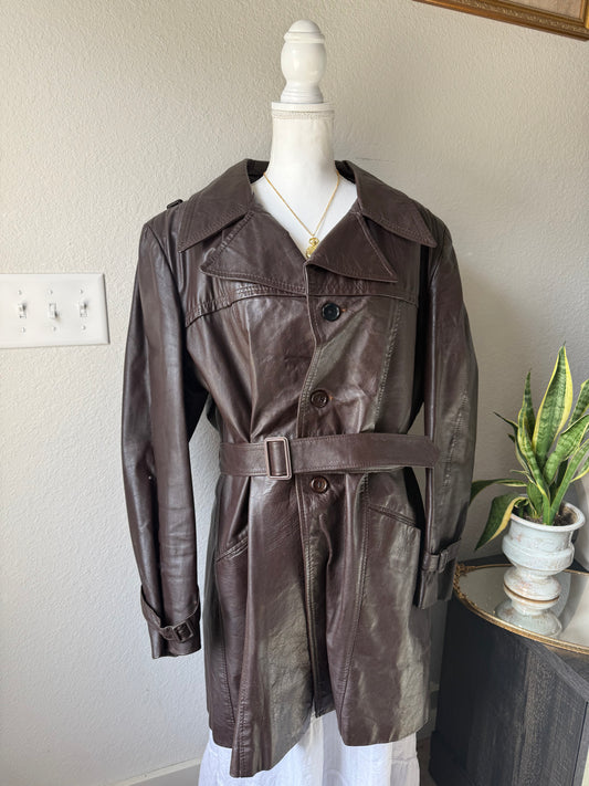 Brown Genuine Leather Trench