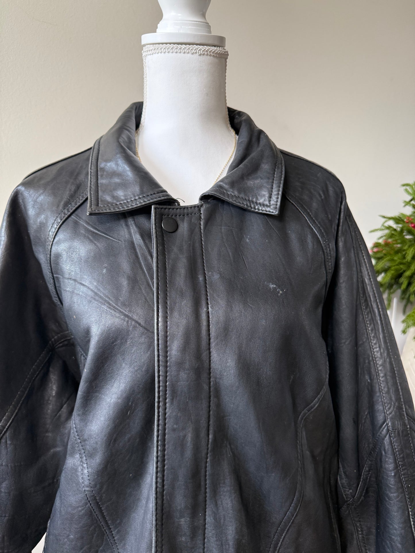 Black Leather Bomber