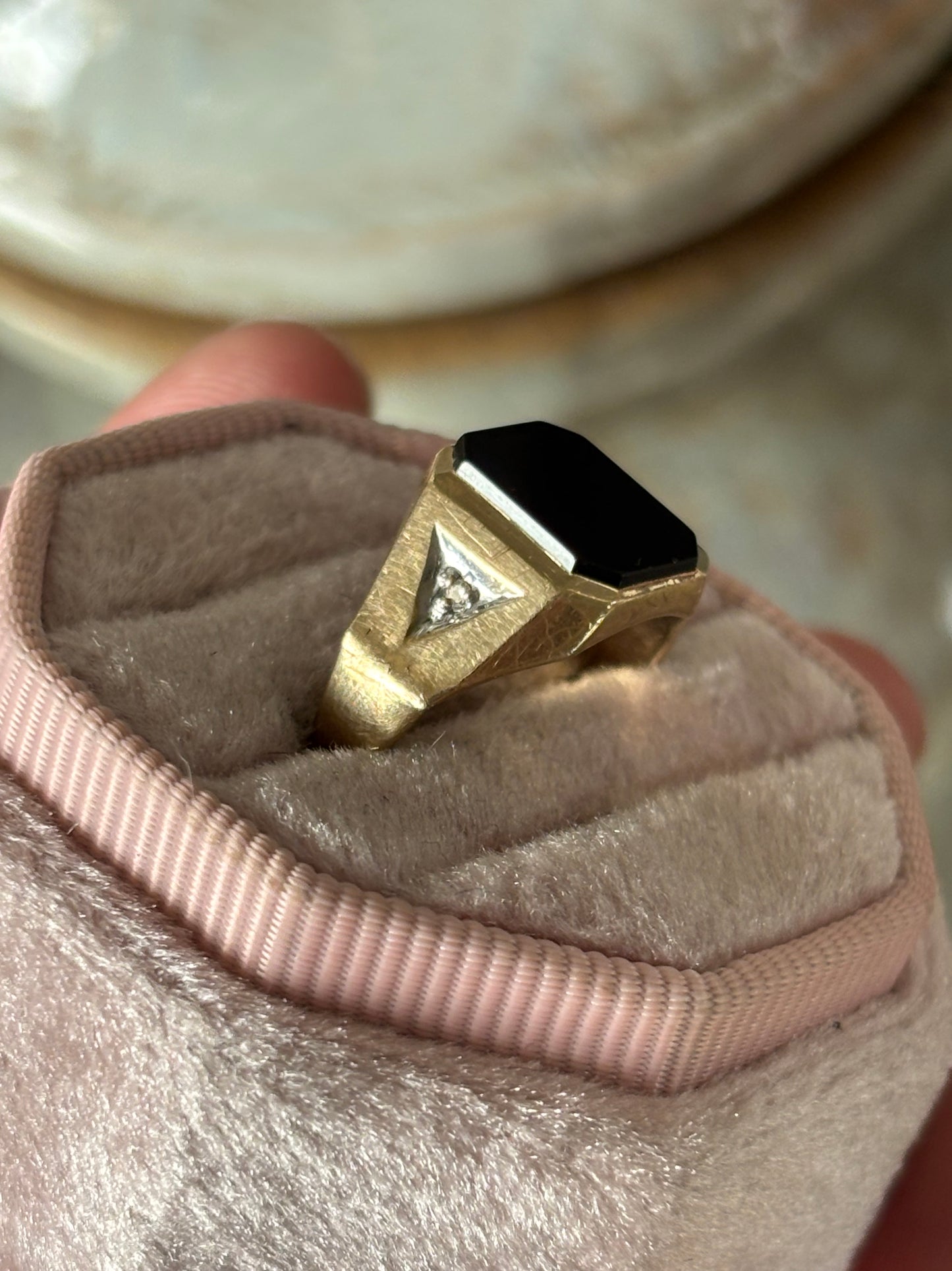10k Yellow Gold Onyx Signet Ring with Diamond Accents