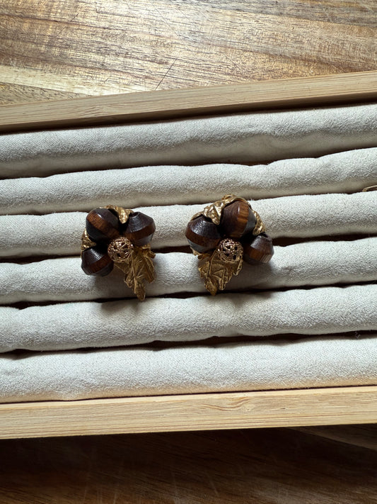 Wood & Gold Clip-On Earrings