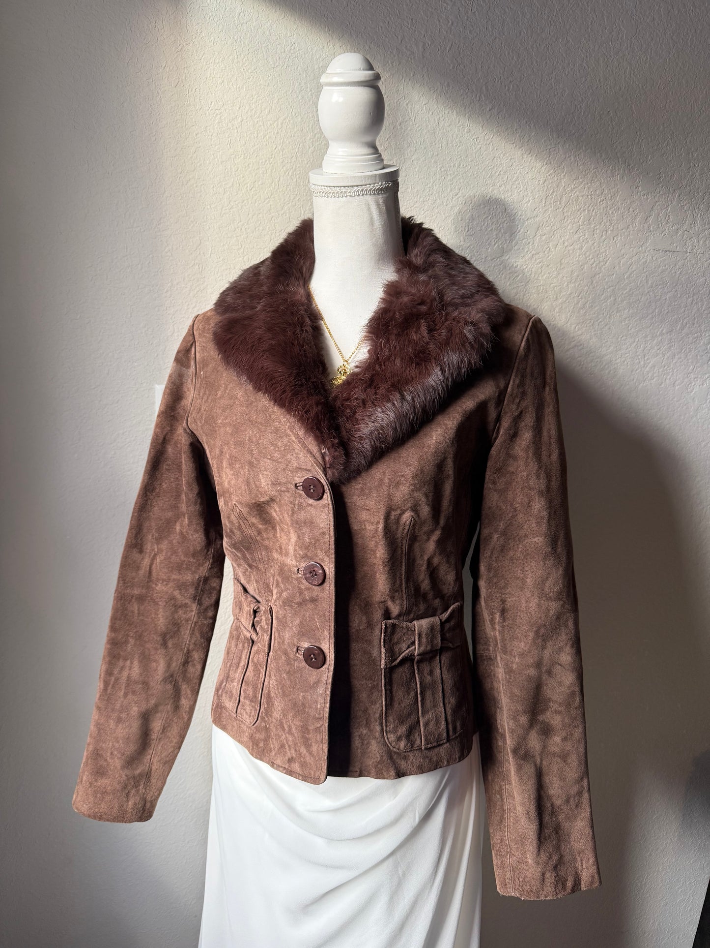 Fur Trim Brown Suede Jacket