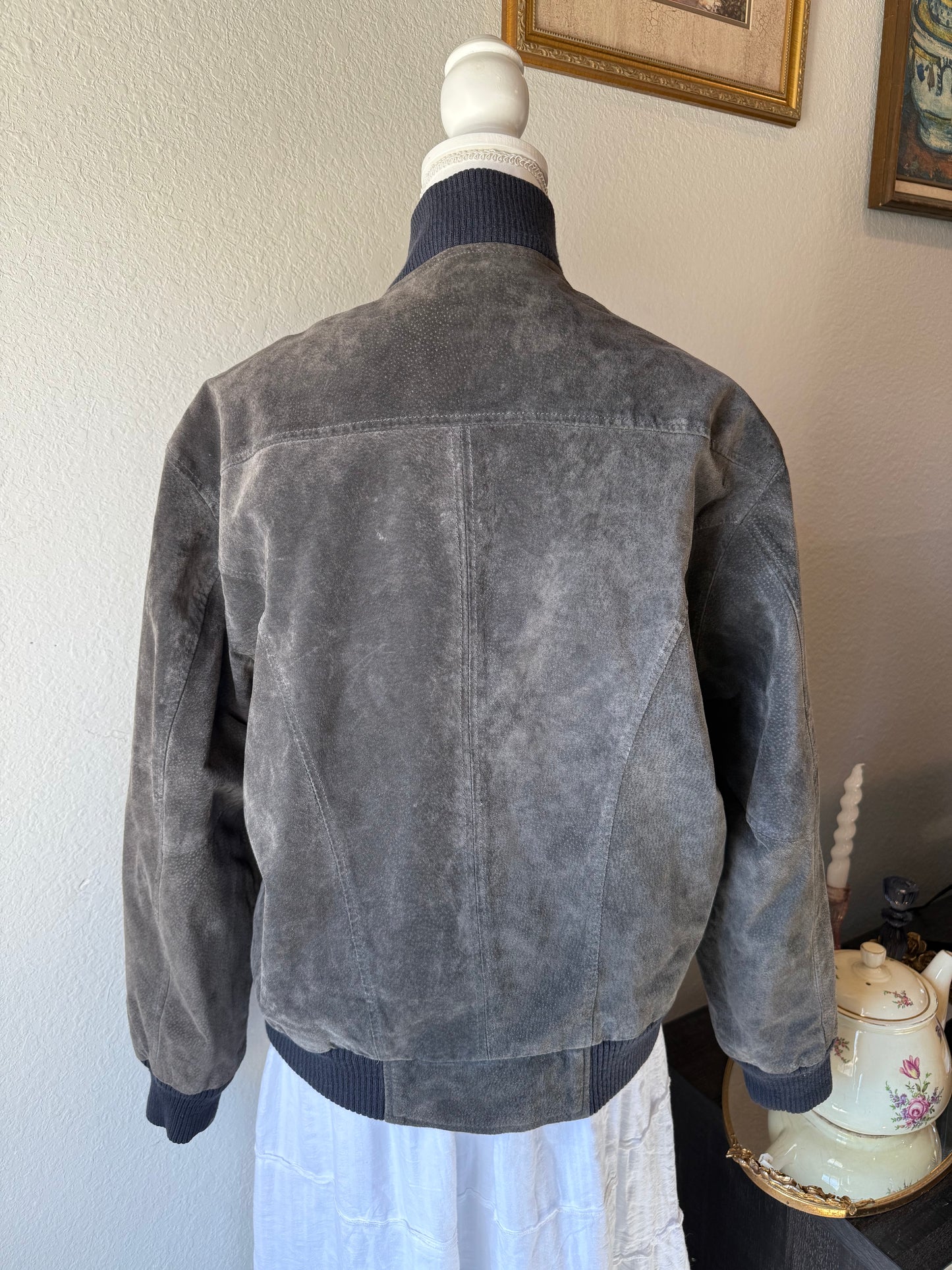 Gray Suede Bomber