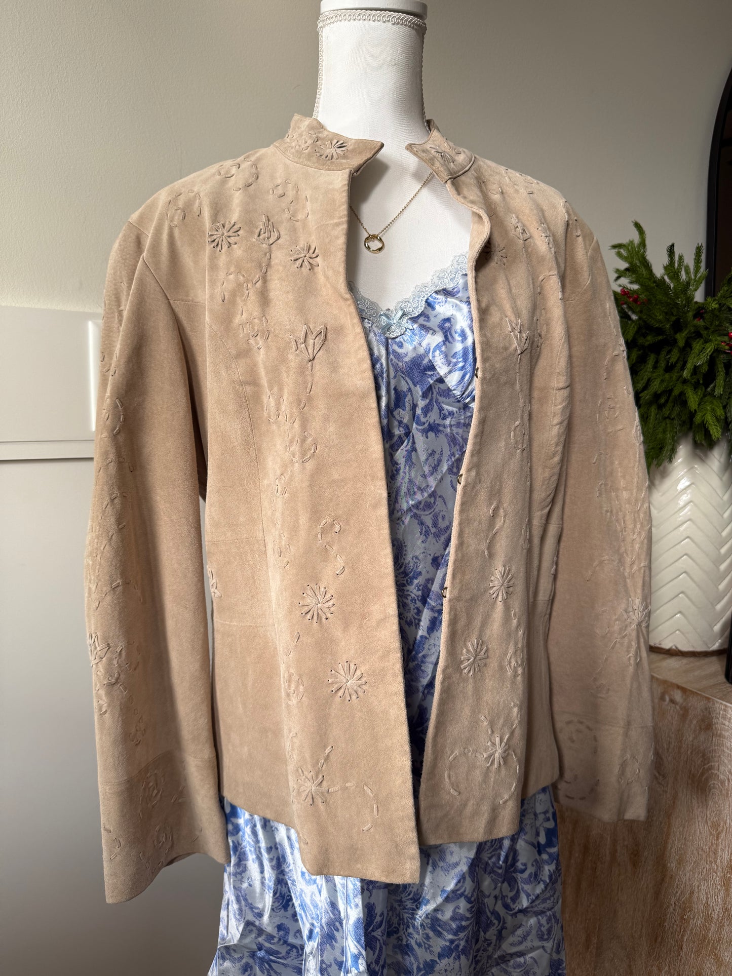 Suede Floral Embroidered Jacket
