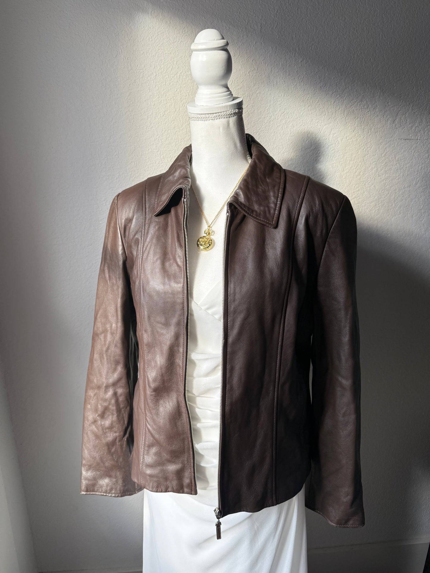 Brown Pamela McCoy Leather Jacket