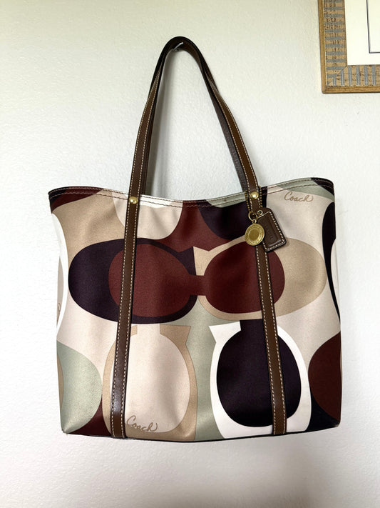 Coach Green & Brown Monogram Tote Bag in Original Box