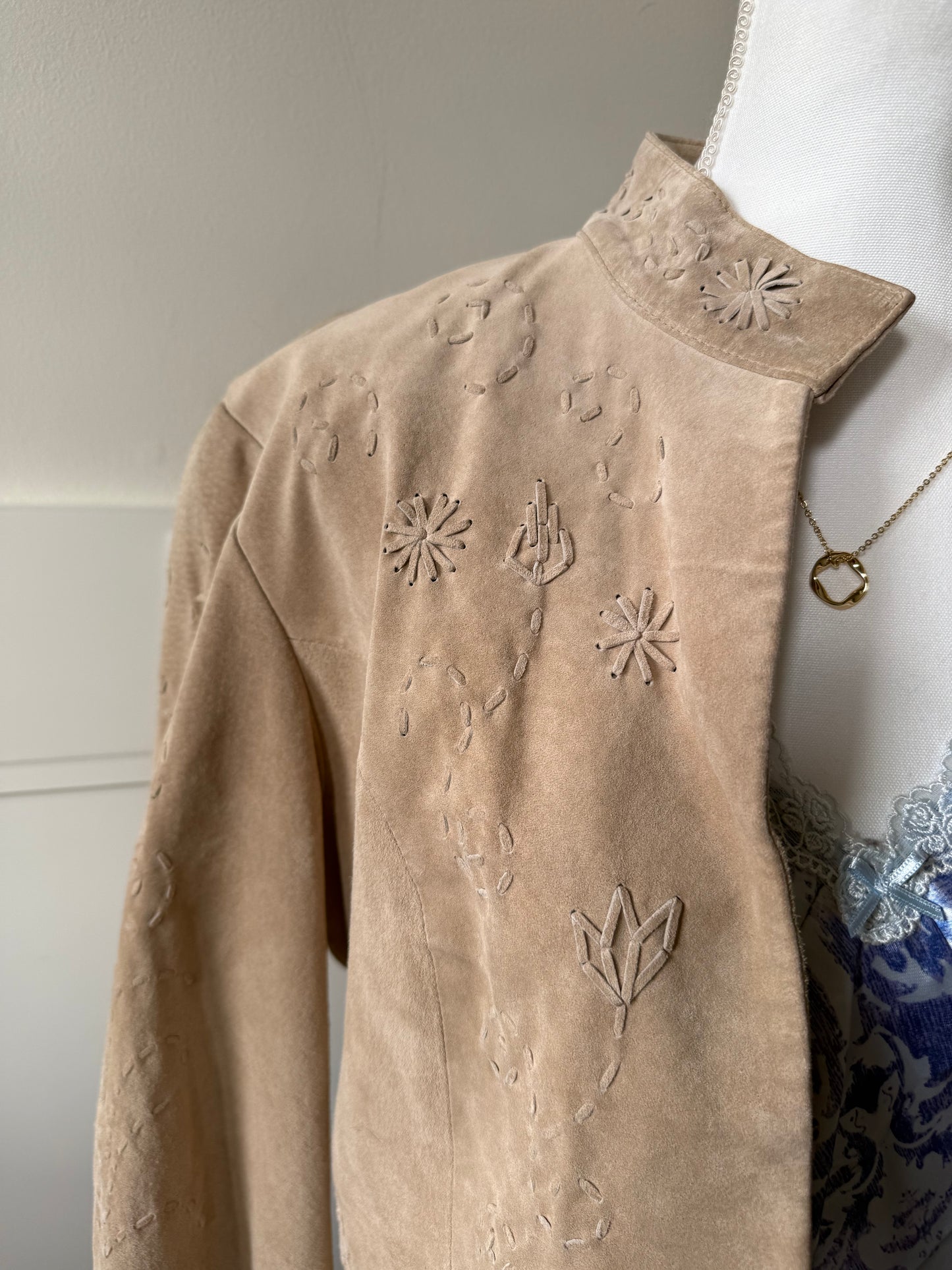 Suede Floral Embroidered Jacket