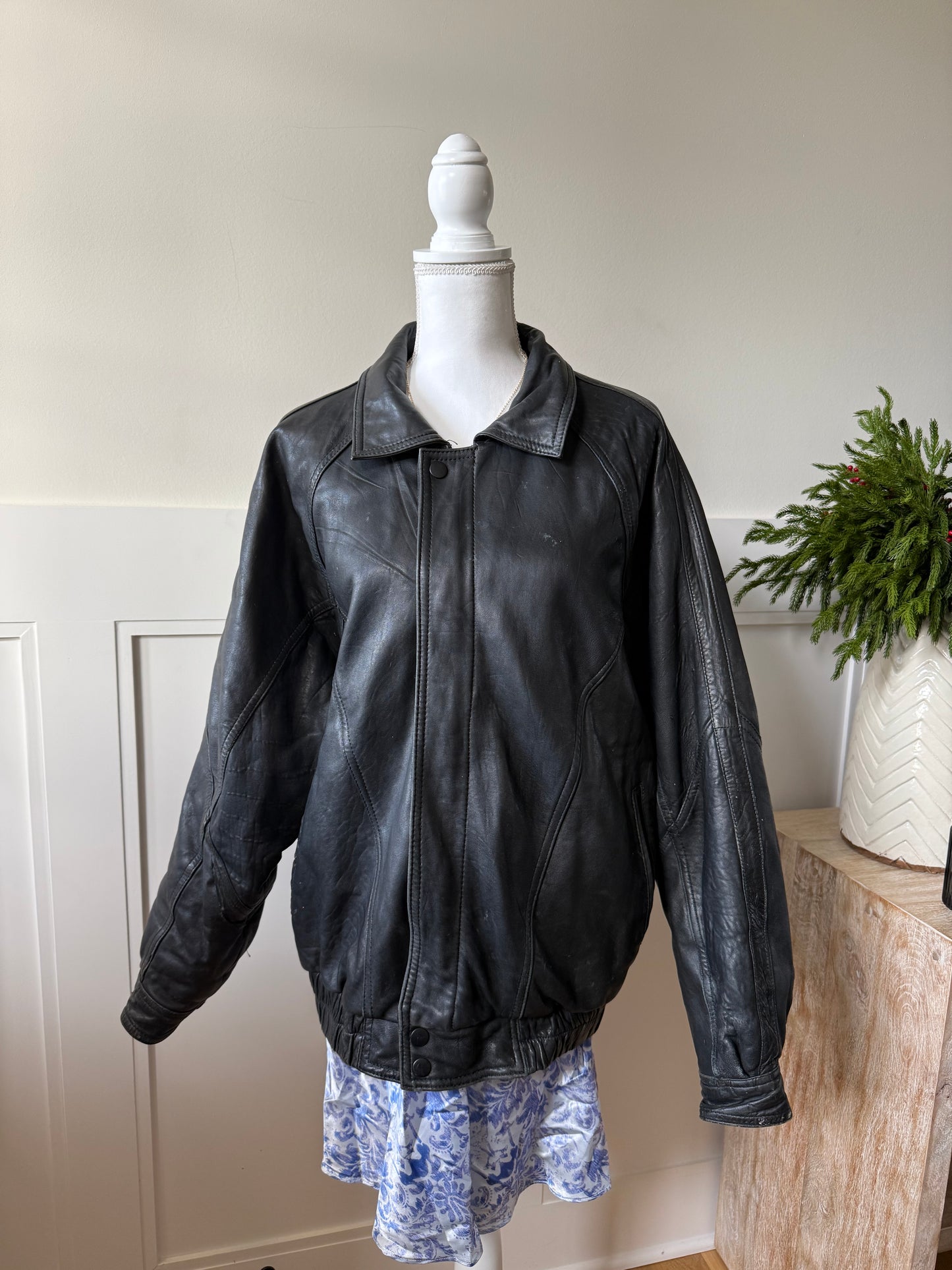 Black Leather Bomber