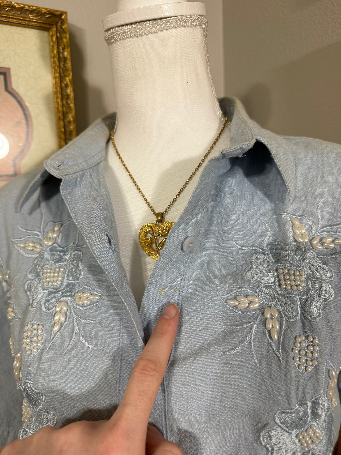 Pearl Beaded Denim Shirt