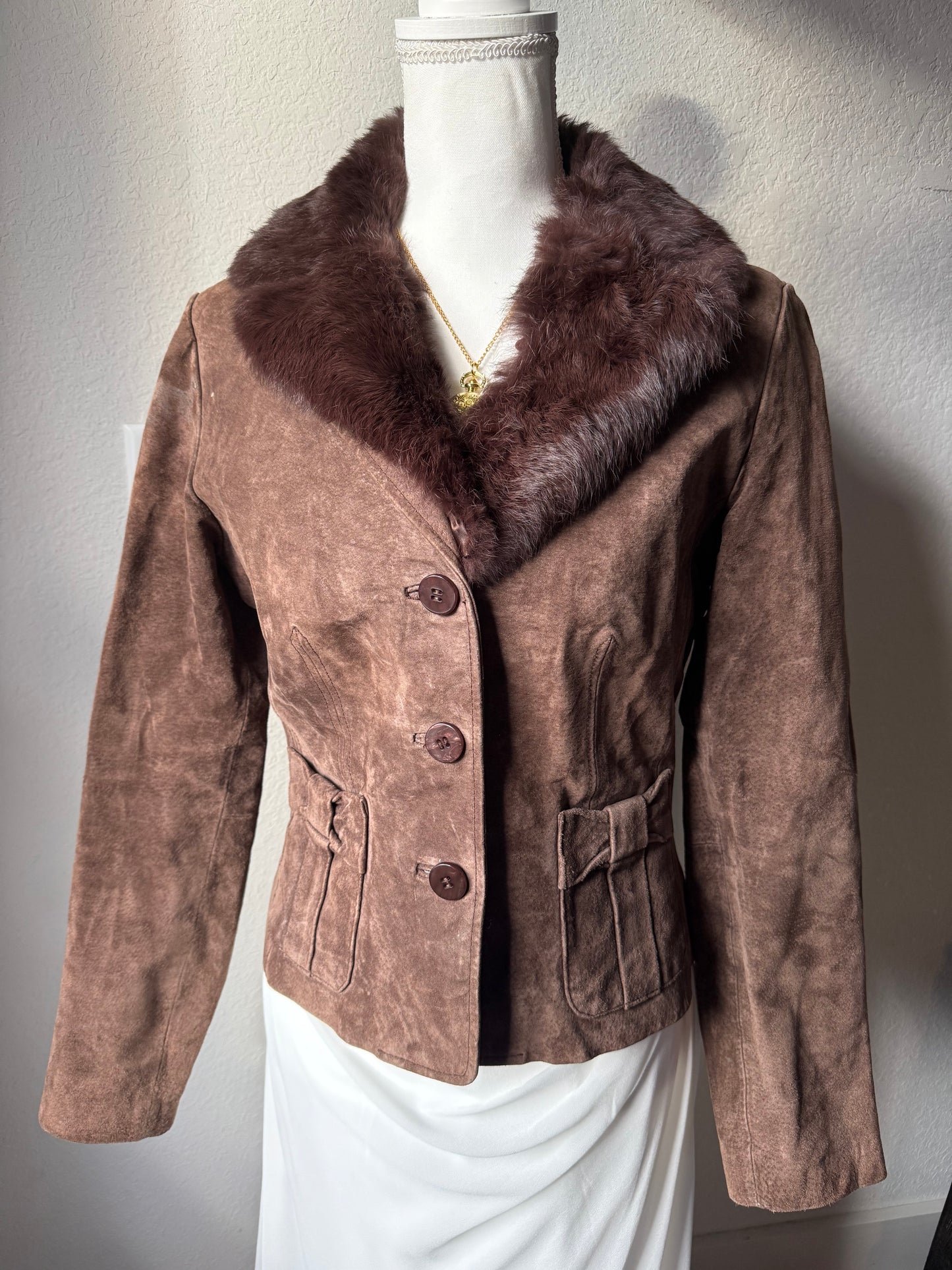 Fur Trim Brown Suede Jacket