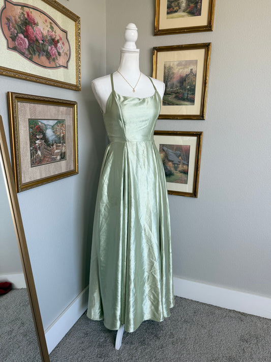 Satin Light Green Maxi Dress
